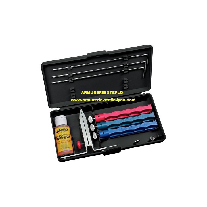 Coffret affûtage Lansky 3 pierres + huile