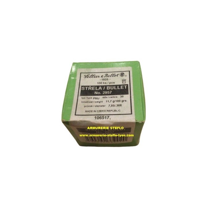 Ogives Sellier & Bellot - Cal.30 - 180grs FMJ - (x100)