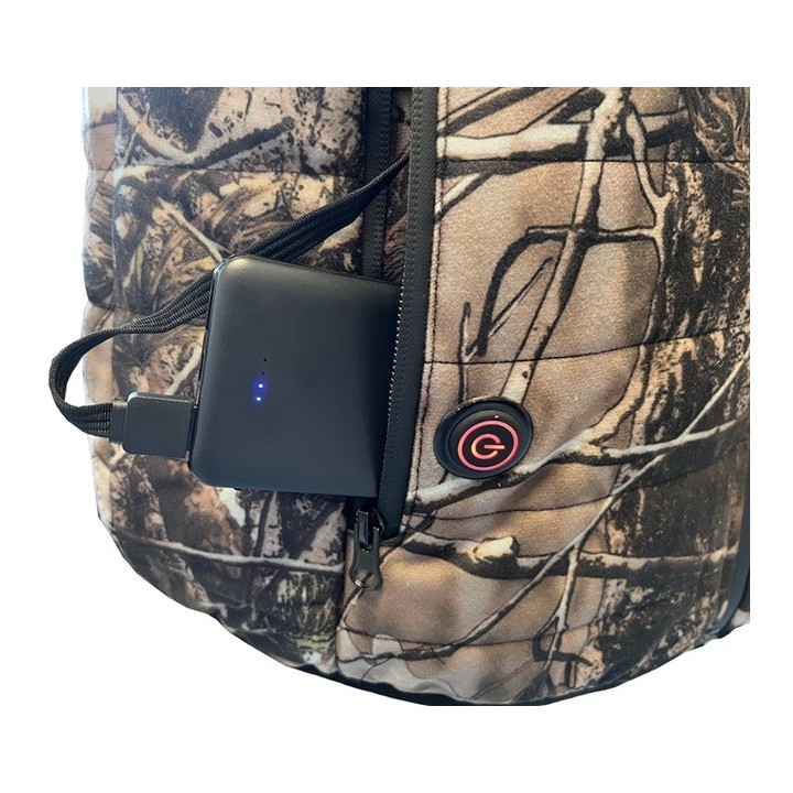 Gilet chauffant camo + batterie 5 000mah PISTEURS  Tailles : du S au 5XL.