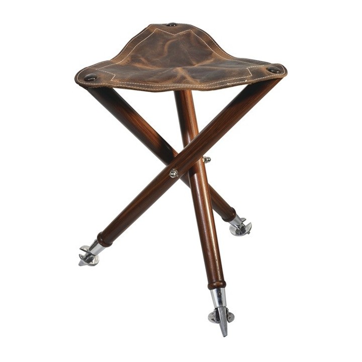 Trépied bois/cuir/métal assise 50cm - Pisteurs